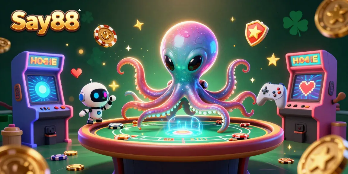 Engage in thrilling casino action with Say88, featuring vibrant alien octopus and poker table.