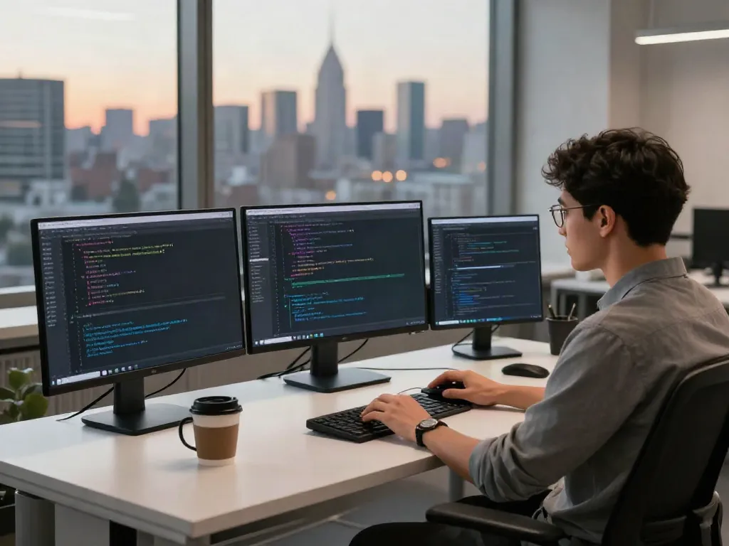 Developer implementing instant indexing strategies in a modern workspace.