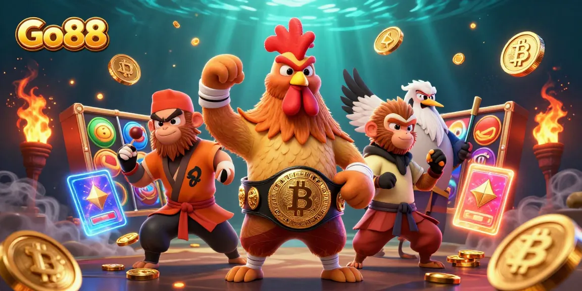 Engage with Go88's thrilling slot games featuring vibrant characters and cryptocurrency elements.