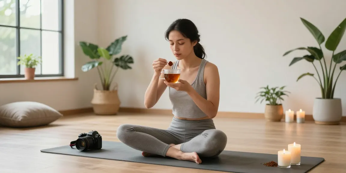 Young adult enjoying lab-tested red bali kratom in a tranquil wellness setting with natural light.