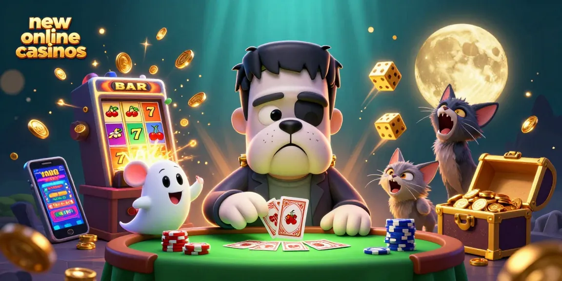 Engage with thrilling new online casinos, featuring a lively 3D scene with characters and gaming elements.