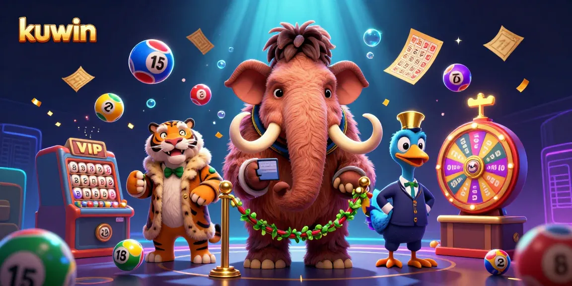 Kuwin's vibrant casino scene featuring a woolly mammoth bouncer, saber-tooth tiger, and dodo doorman, filled with dynamic game elements.