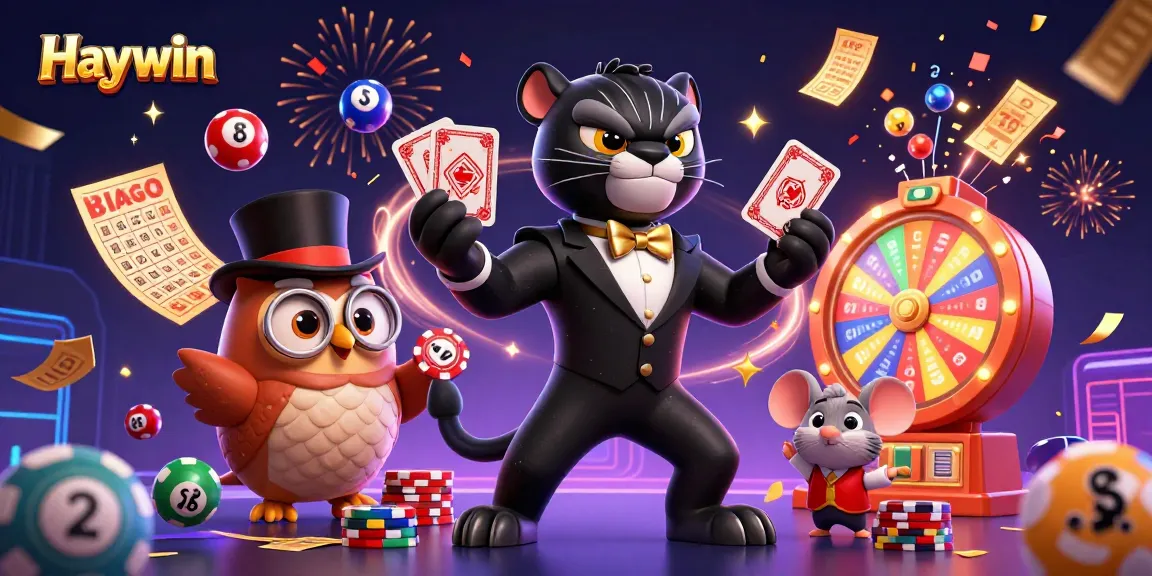 Haywin showcases a stylish panther dealer among vibrant lottery elements in a thrilling casino atmosphere.