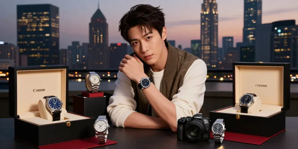 Elegant display of super clone watches in stylish urban setting, showcasing luxury and craftsmanship.