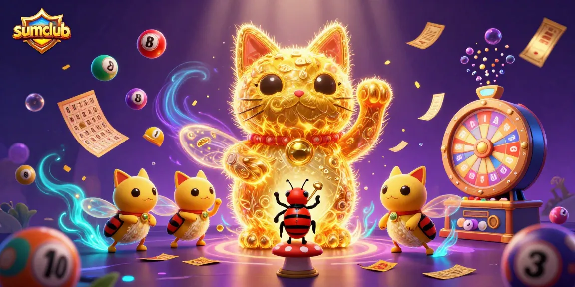 Join the fun at sumclub with a vibrant illustration of a lucky cat and casino symbols.