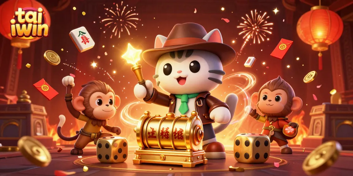 Experience the thrill at tai iwin with an explorer cat finding a golden slot machine artifact.