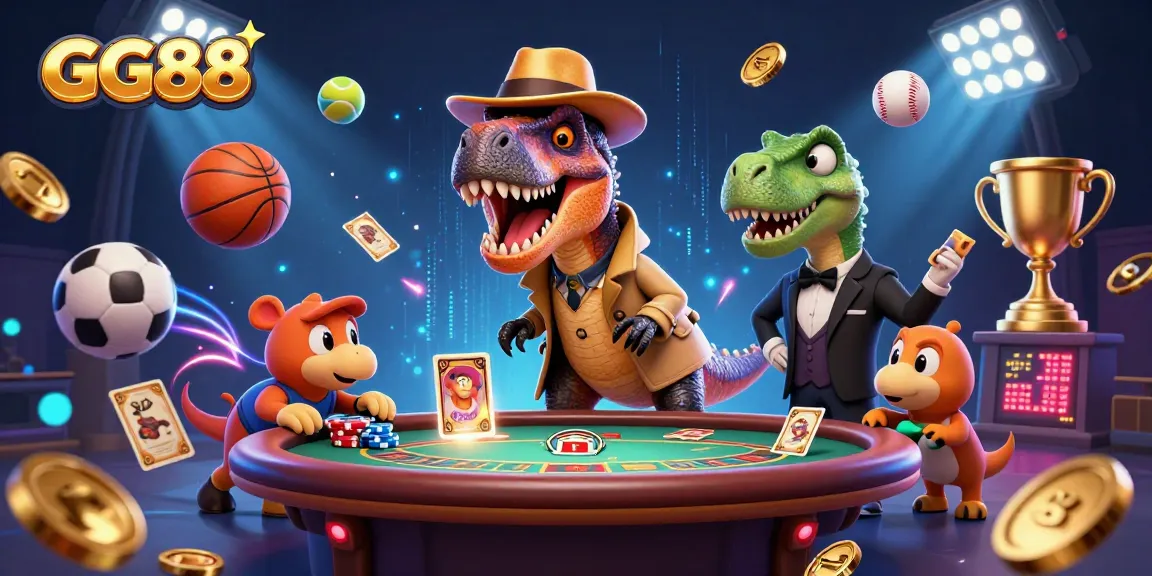 Watch the GG88 velociraptor card counter cleverly handling chips at the blackjack table with a stunned stegosaurus pit boss nearby.