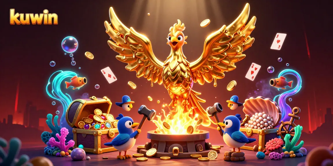 Kuwin showcases thrilling moments with golden phoenix and treasure elements, enhancing casino excitement.