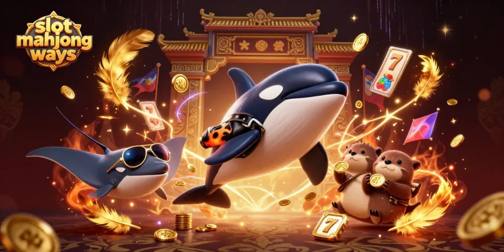 Spin the reels of slot mahjong ways while enjoying the vibrant scene of otters and orca!