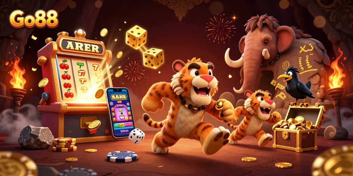 Experience thrilling gaming adventures at Go88 with engaging characters and vibrant casino elements.