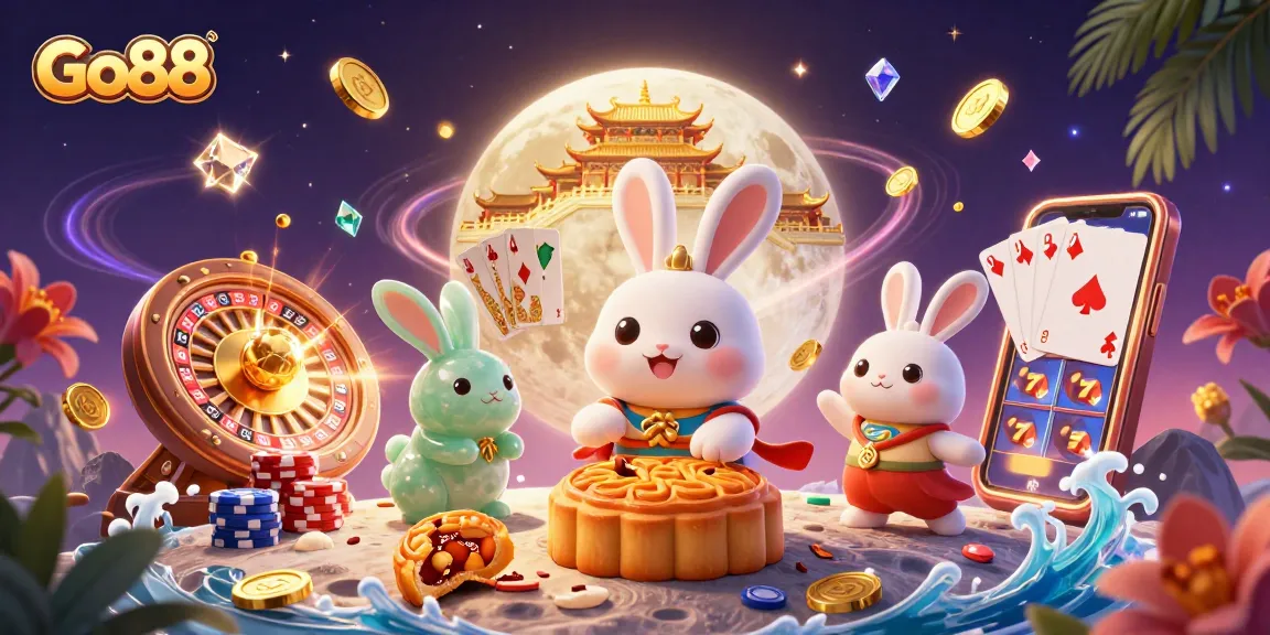 Experience the thrilling world of Go88 with vibrant casino-themed characters and elements in a 3D illustration.
