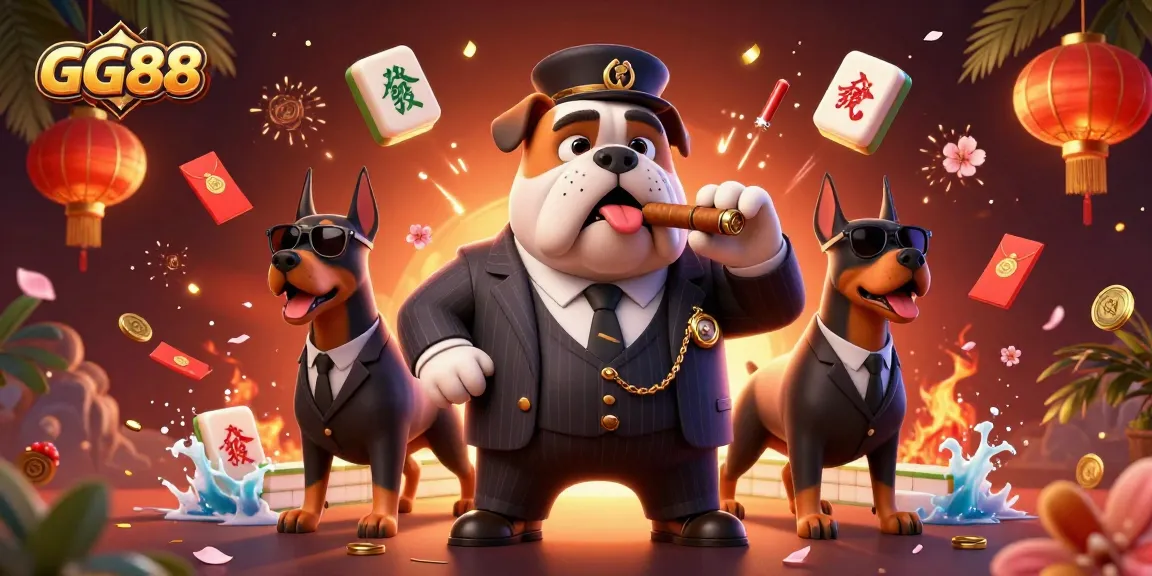 Experience thrilling gameplay with GG88 in an animated illustration of a mafia boss and bodyguard duo.