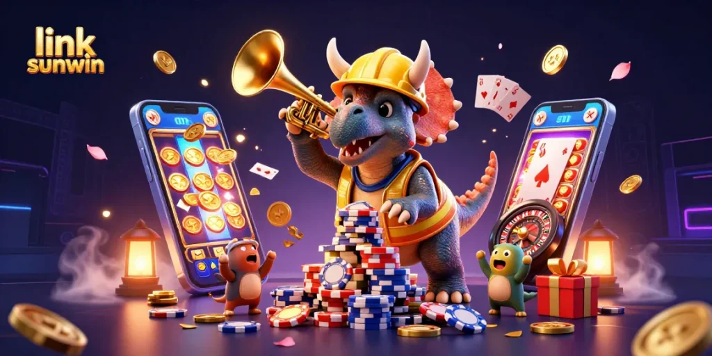 Join the fun at link sunwin with vibrant casino characters and colorful gaming elements!